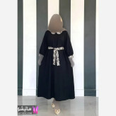 مانتو پیراهنی نوار پلنگی جنس لینزی خرجکار بوگاتی رنگ مشکی فری سایز