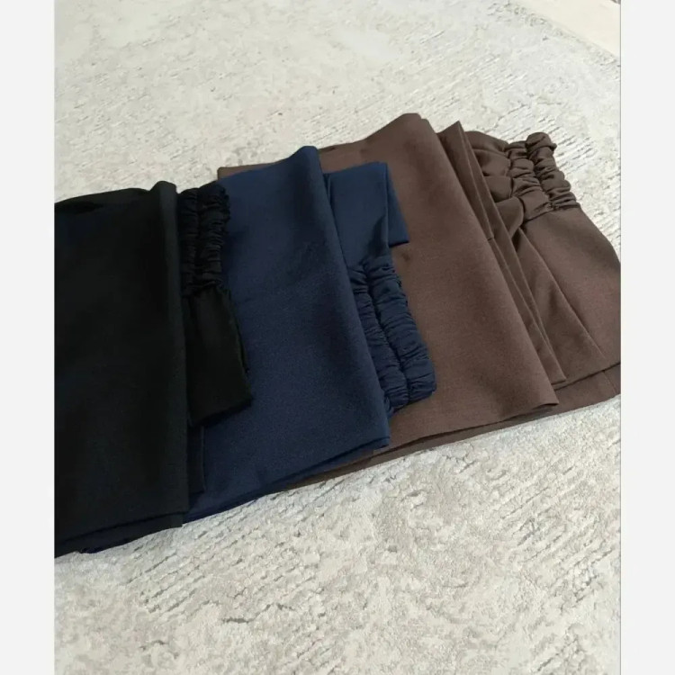 شلوار نیم بگ زنانه مدل نهال جنس کرپ بزیاق رنگ قهوه ای و سرمه ای سایز بندی آزاد