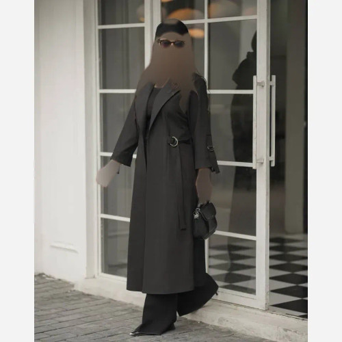 مانتو تابستانی کمر پیله دار مدل ماهرو پارچه میامی با کمربند سایز بزرگ