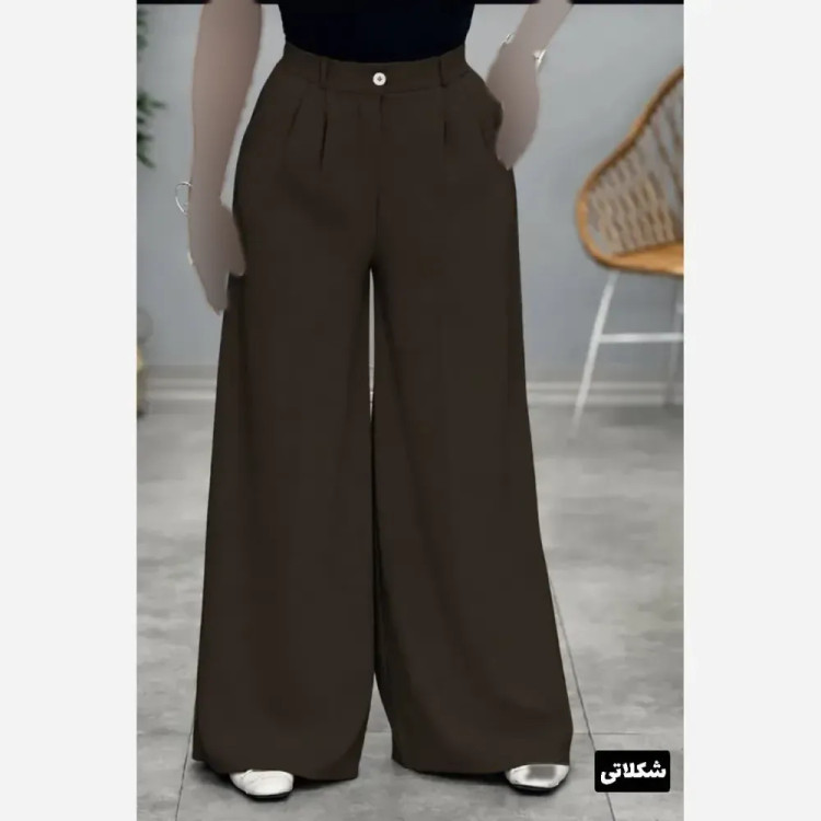 شلوار زنانه ریزشی جنس بزایاق جیبدار دکمه و زیپدار