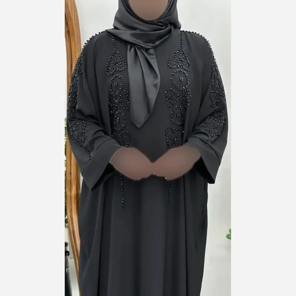 مانتو عبایی جواهردوزی الیزه درجه یک رنگ مشکی فری سایز
