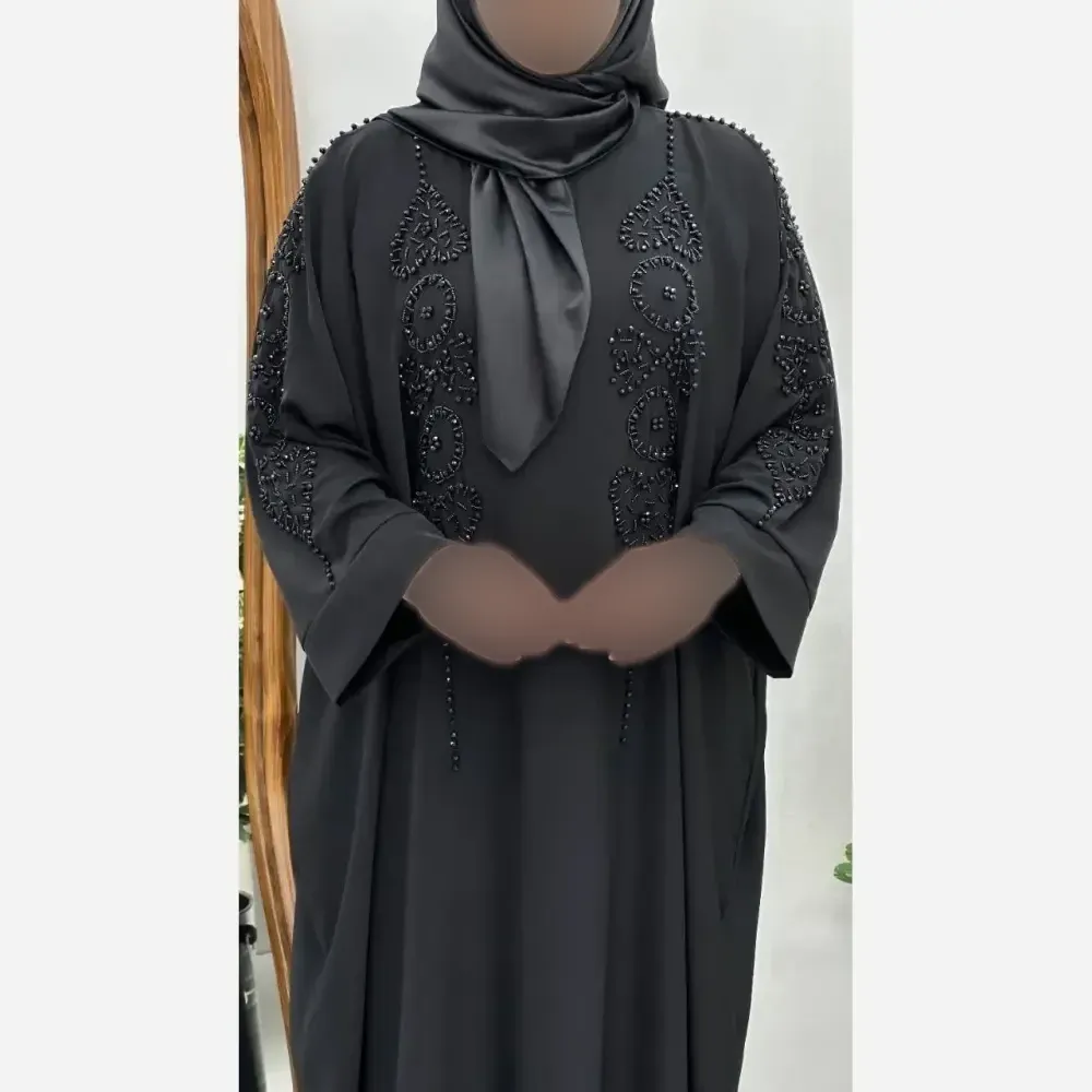 مانتو عبایی جواهردوزی الیزه درجه یک رنگ مشکی فری سایز