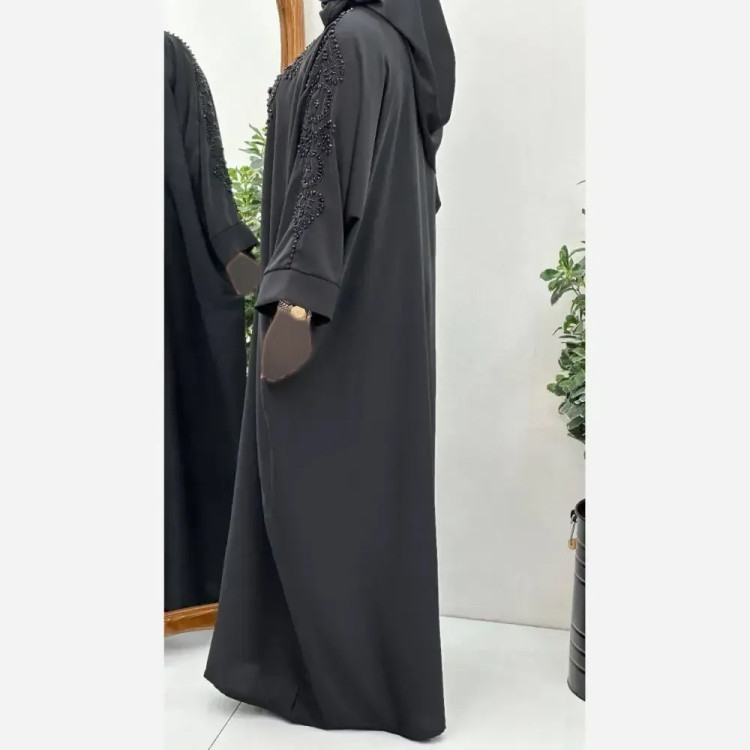 مانتو عبایی جواهردوزی الیزه درجه یک رنگ مشکی فری سایز