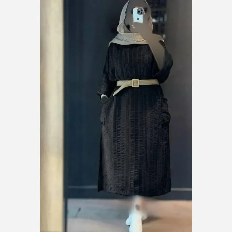 کفتان مجلسی کوک دوزی زنانه با کمربند کنفی فری سایز