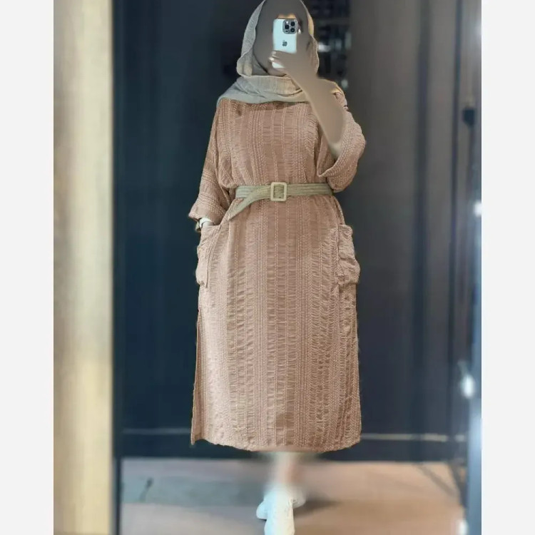 کفتان مجلسی کوک دوزی زنانه با کمربند کنفی فری سایز