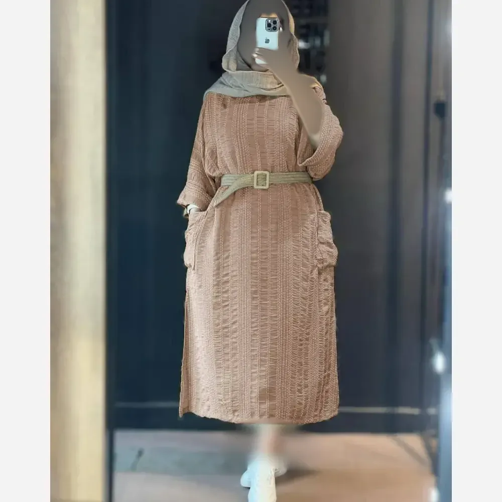 کفتان مجلسی کوک دوزی زنانه با کمربند کنفی فری سایز