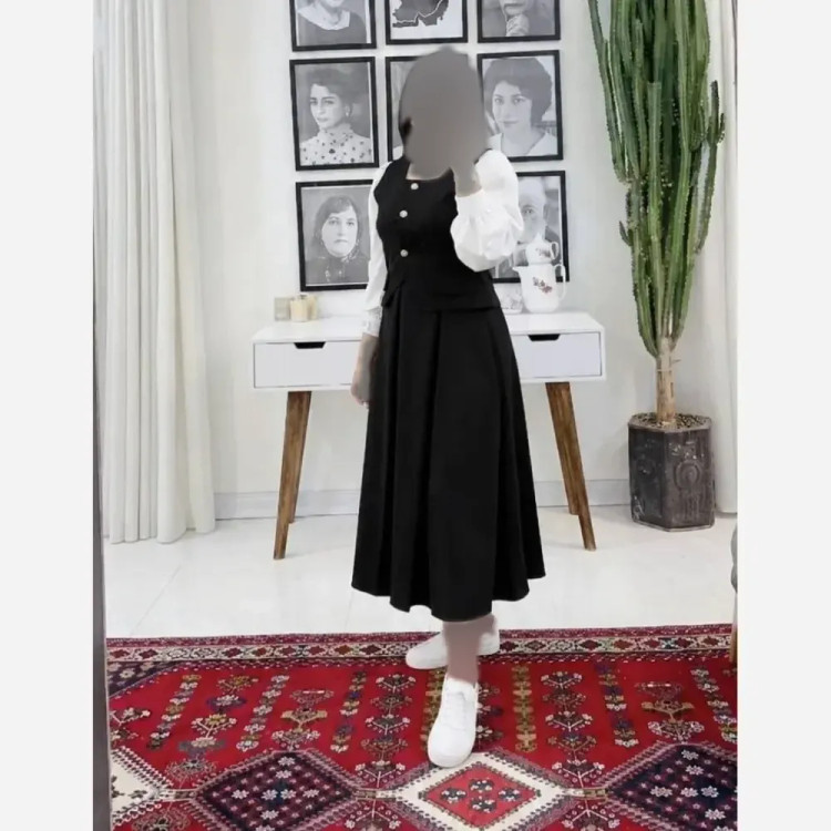 ست دو تیکه طرح شیده جنس مازراتی سایز فری تا 46 رنگ مشکی خردلی زرشکی