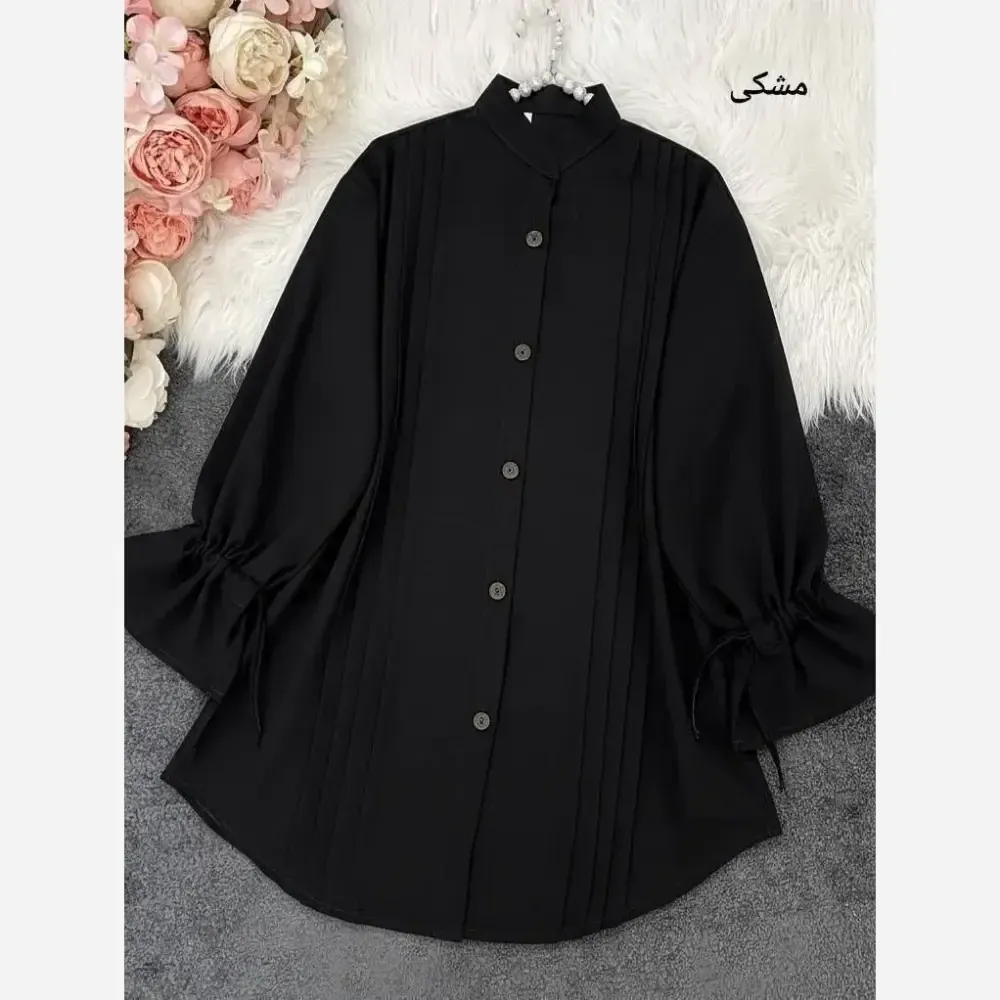 مانتو داکرون آستین شیپوری بنددار چهار پیله زنانه