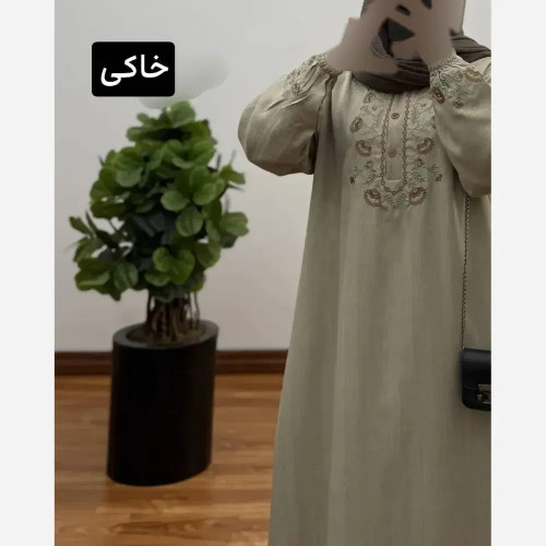 مانتو پیراهنی زنانه سایز بزرگ شانتون گلدوزی شده مناسب بارداری و شیردهی فری سایز