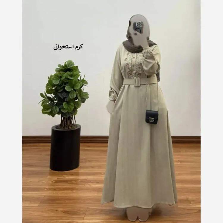 مانتو پیراهنی زنانه سایز بزرگ شانتون گلدوزی شده مناسب بارداری و شیردهی فری سایز