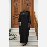 مانتو عبایی مشکی جنس الیزه درجه یک فری سایز 38 تا 56
