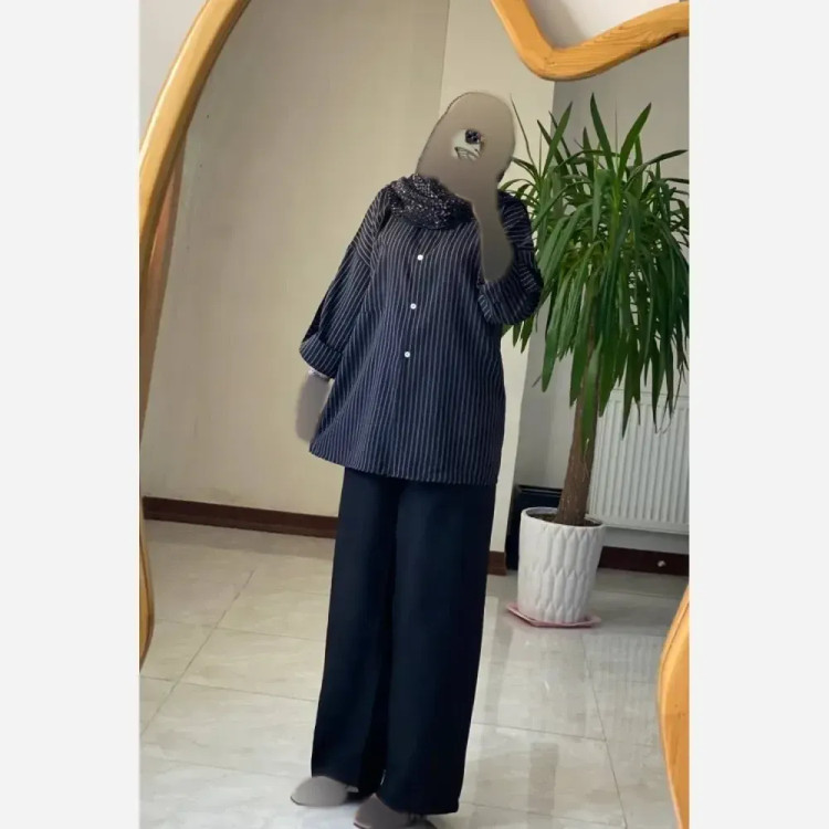 ست شومیز و شلوار زنانه ژاکلین جنس شانتون رنگ مشکی سایز بزرگ