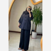 ست شومیز و شلوار زنانه ژاکلین جنس شانتون رنگ مشکی سایز بزرگ
