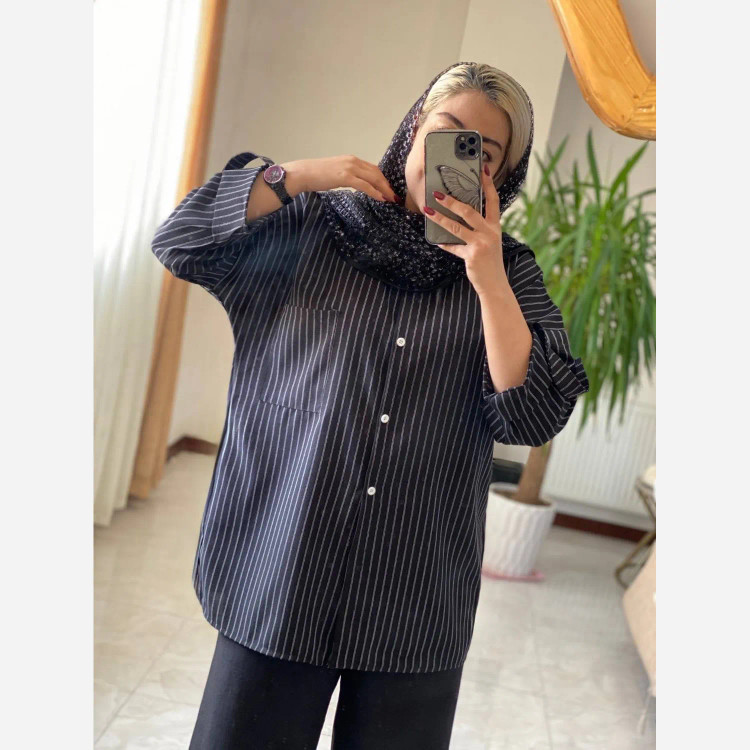 ست شومیز و شلوار زنانه ژاکلین جنس شانتون رنگ مشکی سایز بزرگ