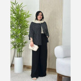 ست شومیز و شلوار زنانه ژاکلین جنس شانتون رنگ مشکی سایز بزرگ