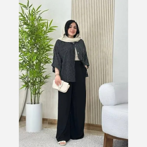 ست شومیز و شلوار زنانه ژاکلین جنس شانتون رنگ مشکی سایز بزرگ