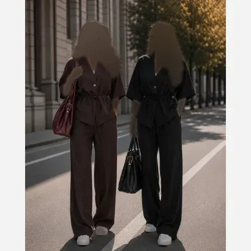 ست کت و شلوار زنانه کرپ مازراتی چهارفصل جیبدار