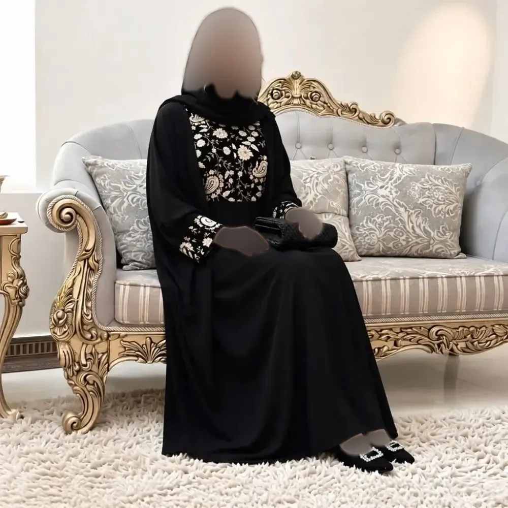 مانتو عبایی سوزن دوزی جنس الیزه درجه یک فری سایز