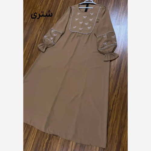 مانتو عبایی پاپیون الیزه درجه یک فری سایز 38-50 گلدوزی نقره ای