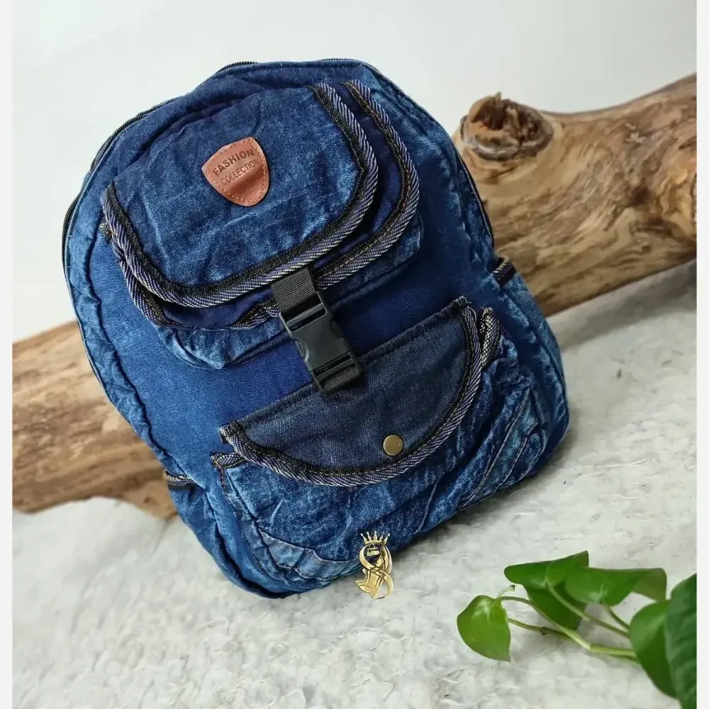 کوله پشتی لی مدل یکتا جنس جین تک خونه دورنگ آبی ابعاد 40*30