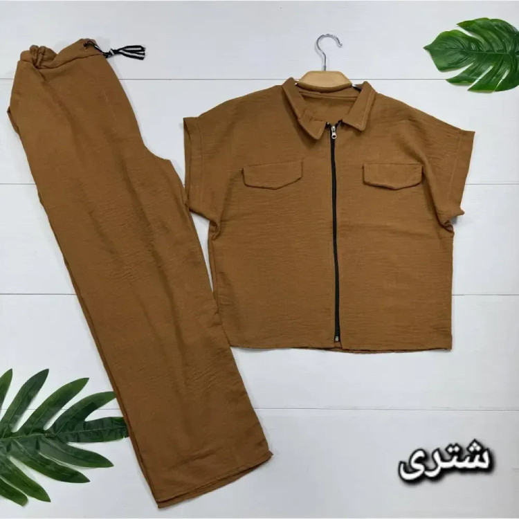 ست کت بامبر و شلوار لنین زنانه فری سایز