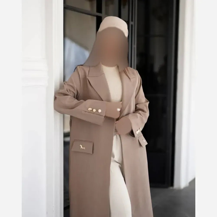 کت بلند زنانه کرپ گاباردین فری سایز همراه با کمربند
