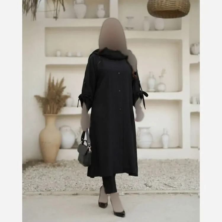 مانتو شانتون لیپینگ یقه ژاپنی مدل شانا رنگ مشکی سایز 40 تا 54