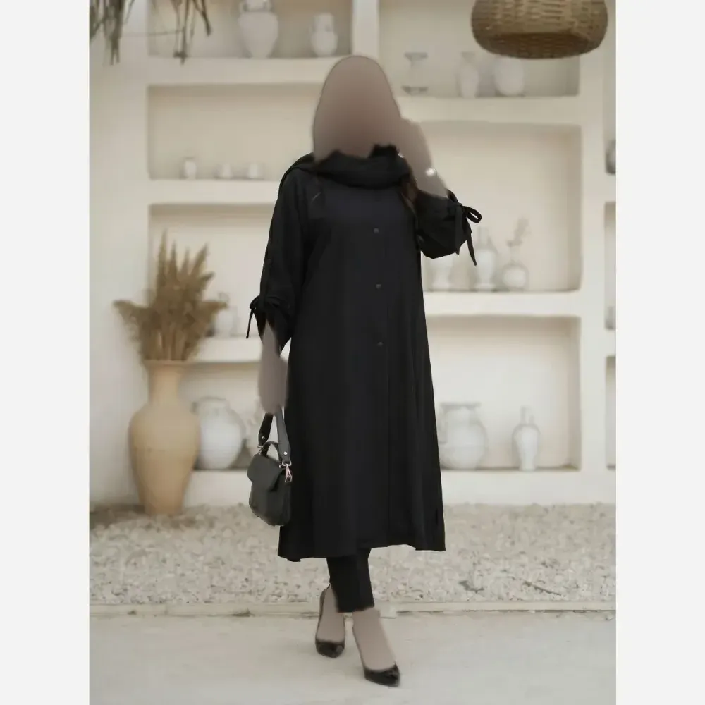مانتو شانتون لیپینگ یقه ژاپنی مدل شانا رنگ مشکی سایز 40 تا 54