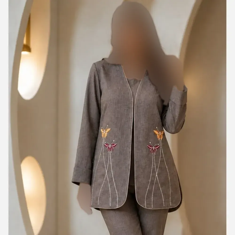مانتو شانتون نخی سوپر گلدوزی شده دخترانه و زنانه طرح شیک و ساده