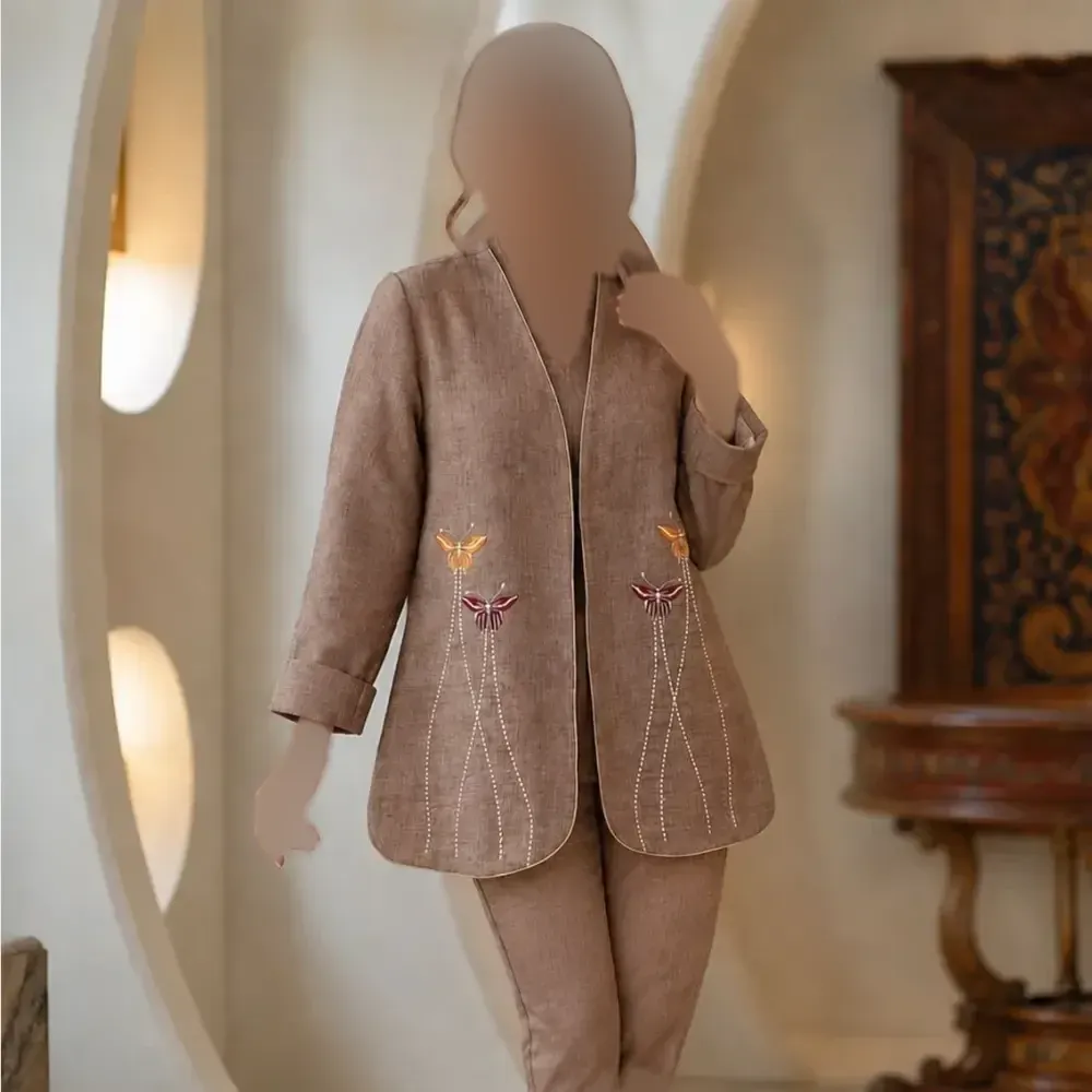 مانتو شانتون نخی سوپر گلدوزی شده دخترانه و زنانه طرح شیک و ساده