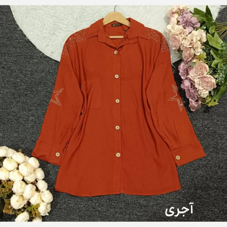 شومیز مانتویی زنانه کرسپو نگین دار درجه یک فری سایز