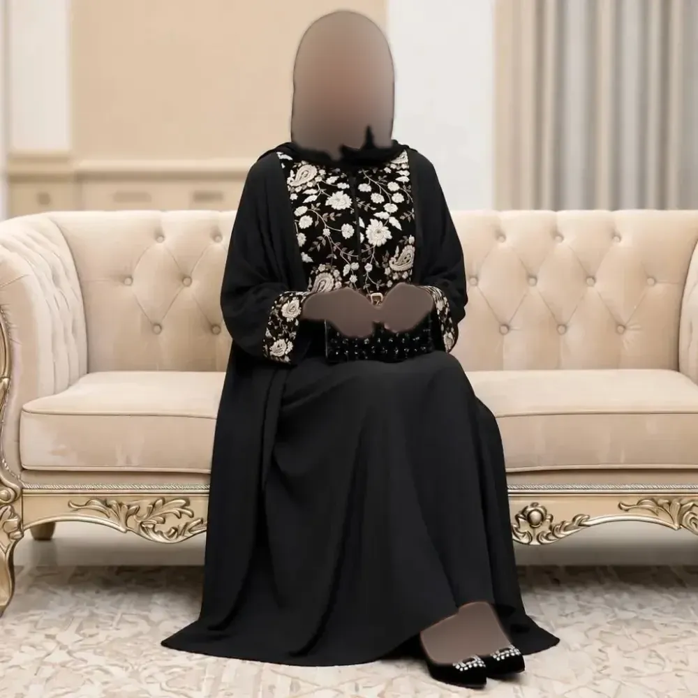مانتو عبایی سوزن دوزی جنس الیزه درجه یک فری سایز