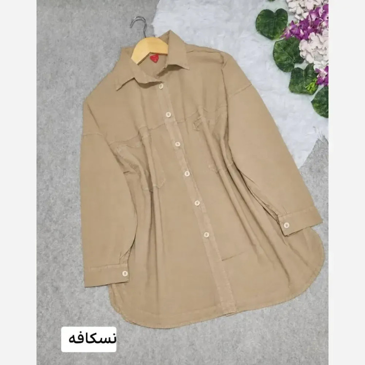 تونیک مانتویی زنانه الیاف درجه یک جلو دکمه فری سایز
