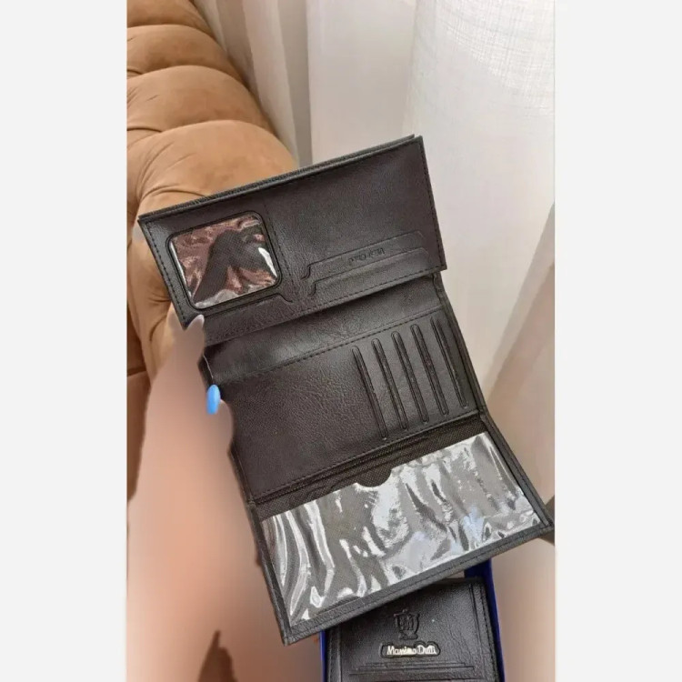 پک مردانه چرم شامل کیف پول جاکارتی و کمربند رنگ مشکی و عسلی