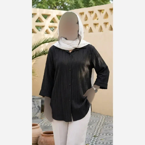 شومیز مانتویی زنانه جنس گازوییلی فری سایز رنگ سدری نسکافه ای استخونی