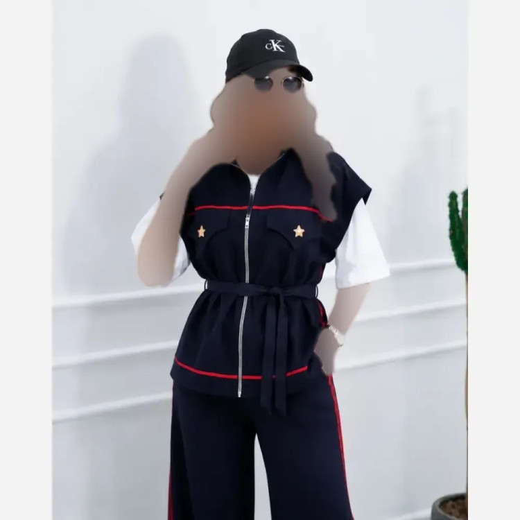 ست اسپرت و شیک زنانه لینن نوار دوزی شده استارلی سایزبندی 40 تا 46
