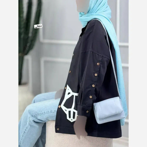 مانتو کتان زنانه مدل wolf رنگ مشکی و خاکی فری سایز
