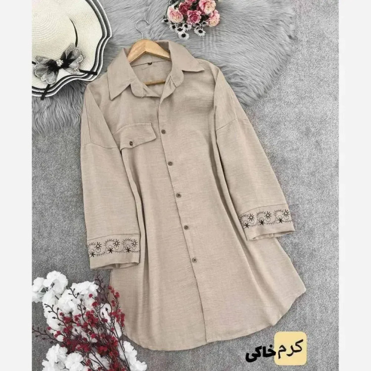 مانتو مچ گلدوزی سانیا جنس شانتون قد 90 زنانه در رنگ های نسکافه ای کرم روشن کرم خاکی سبز سدری مشکی