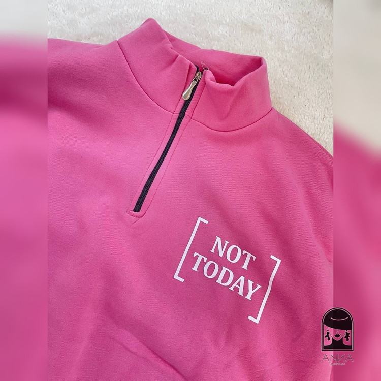 هودی دورس زنانه مدل NOT TODAY جنس دورس پنبه تو کرکی فری سایز 36 تا 46
