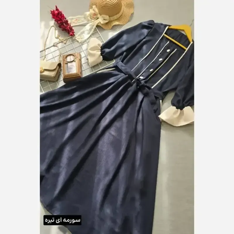 پیراهن ژیلا جنس شانتون و خرجکار مازراتی فری سایز تا 46 کمربند دار