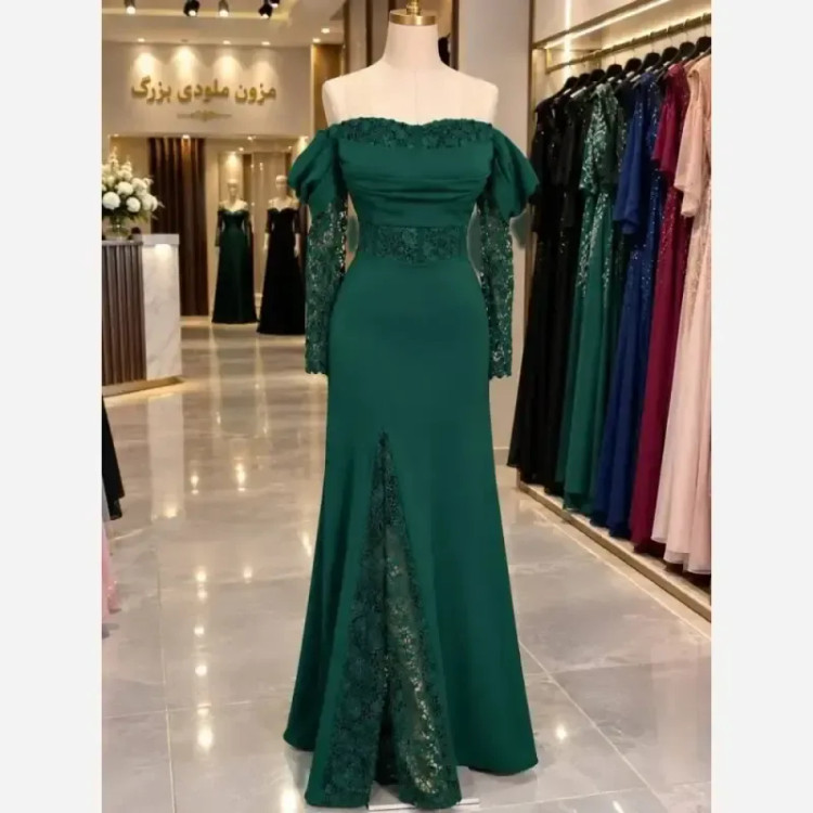 ماکسی مجلسی زنانه کرپ دالقیچ و دانتل سایز 36 تا 46