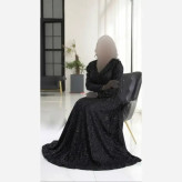 پیراهن مجلسی زنانه مدل سایه گیپور دانتل سنگدوزی مشکی سایزبندی بزرگ