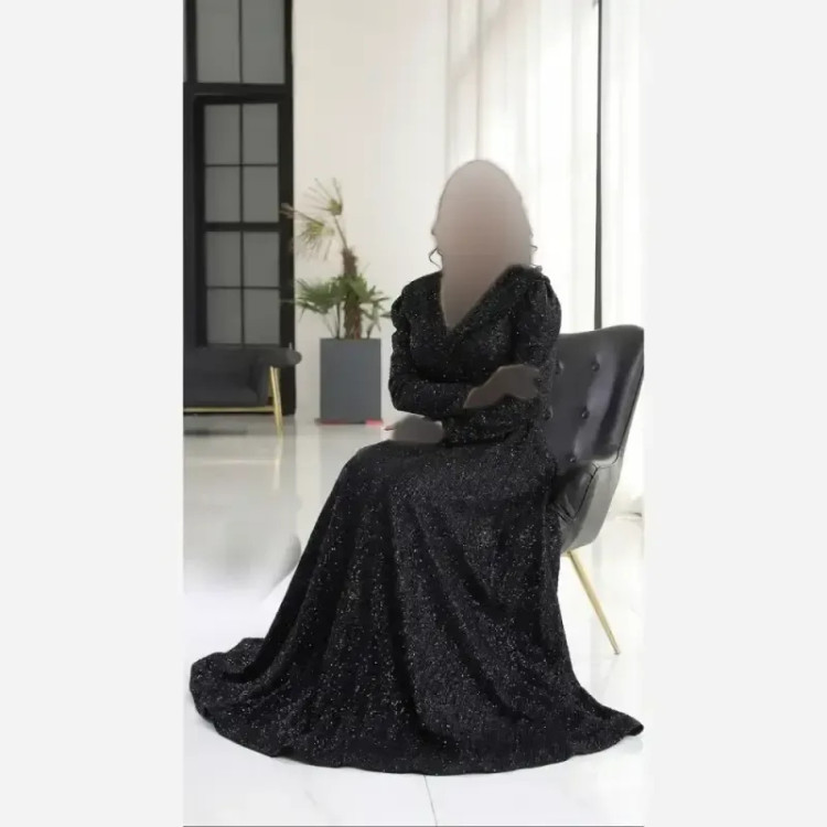 پیراهن مجلسی زنانه مدل سایه گیپور دانتل سنگدوزی مشکی سایزبندی بزرگ
