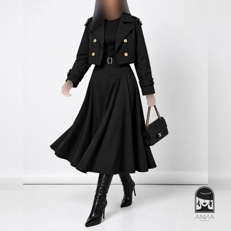 ست کت دامن زنانه مدل محیا جنس کتان تی سی سایز ۱ تا ۲
