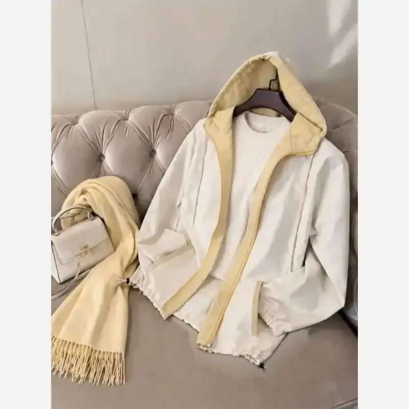بارونی کوتاه کلاهدار مدل سانای جنس کتان تی سی جیب دار