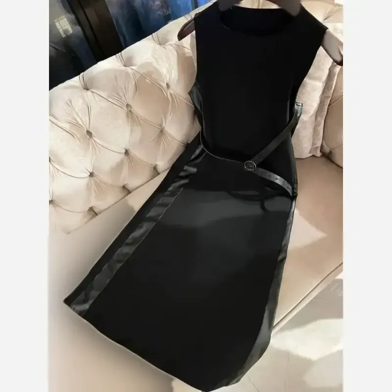 ست کت و سارافون زنانه جنس مازراتی و چرم رنگ قهوه ای و مشکی سایزبندی
