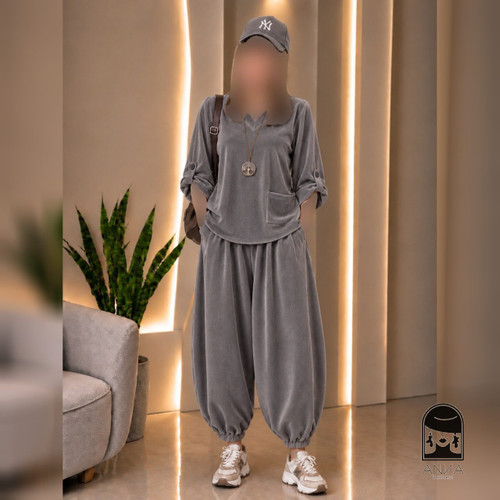 ست زنانه مدل مخملی آنلی جنس مخمل پلار سایز ۱ تا ۲