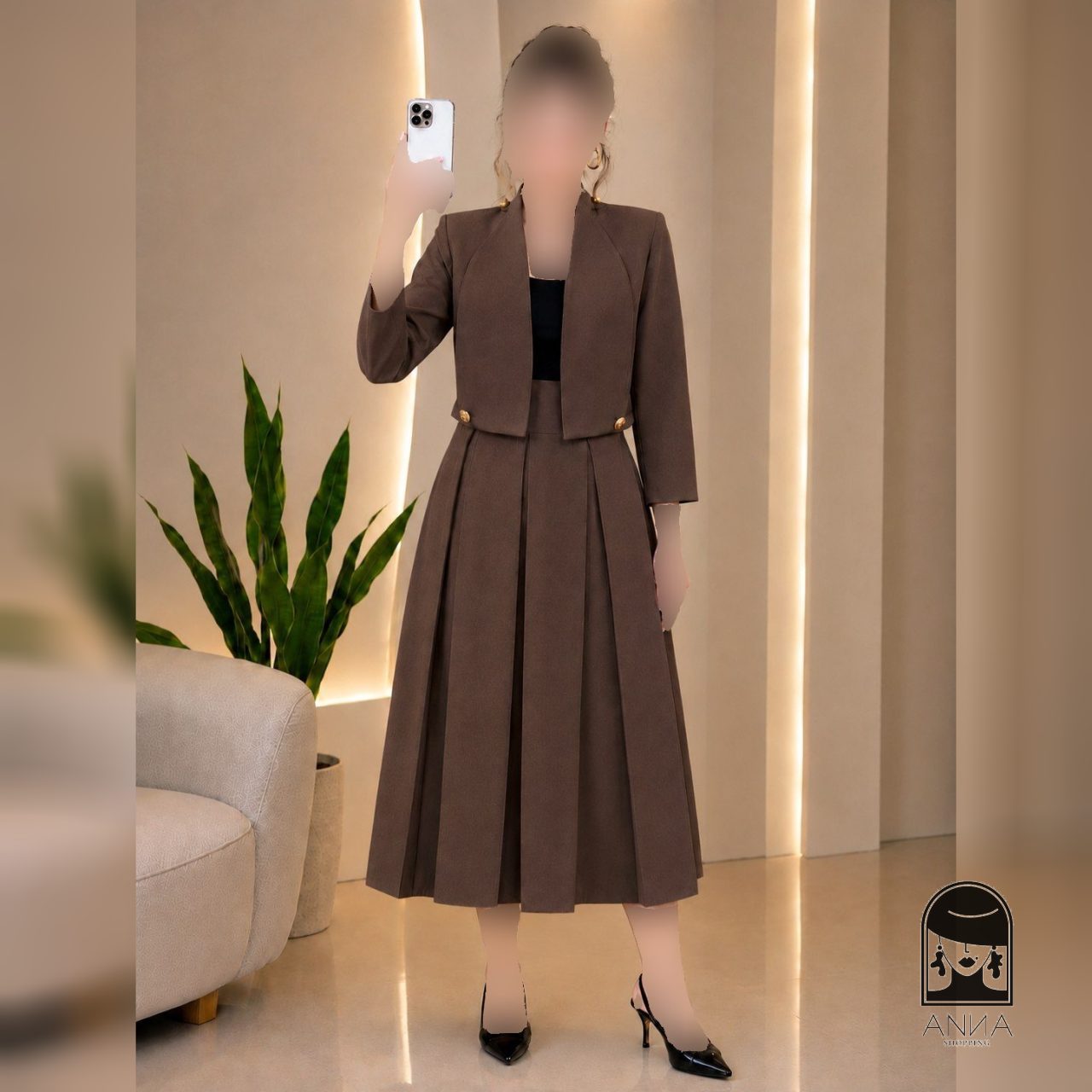 ست کت دامن زنانه مدل شایلین جنس کرپ بزیاق سایز ۱ تا ۲