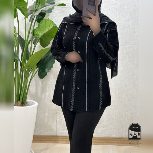 مانتو زنانه مدل حنانه جنس حریر ژاکارد سایز دو