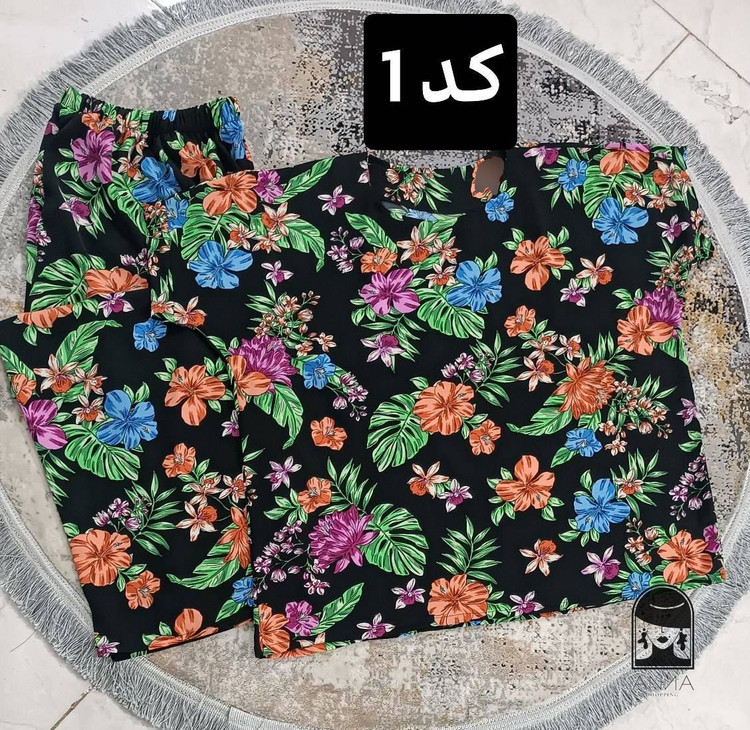 ست شومیز شلوار زنانه مدل گلبرگ جنس تایلندی فری سایز